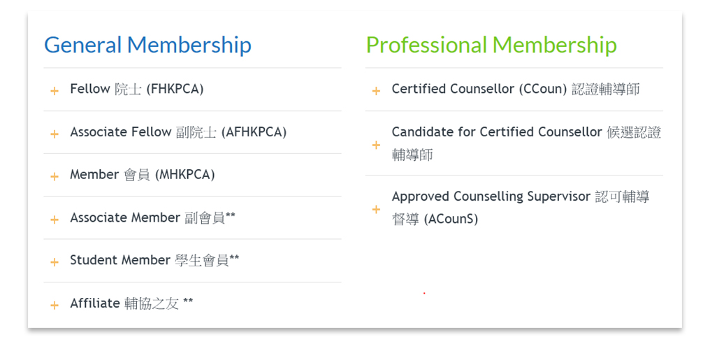 HKPCA會員種類